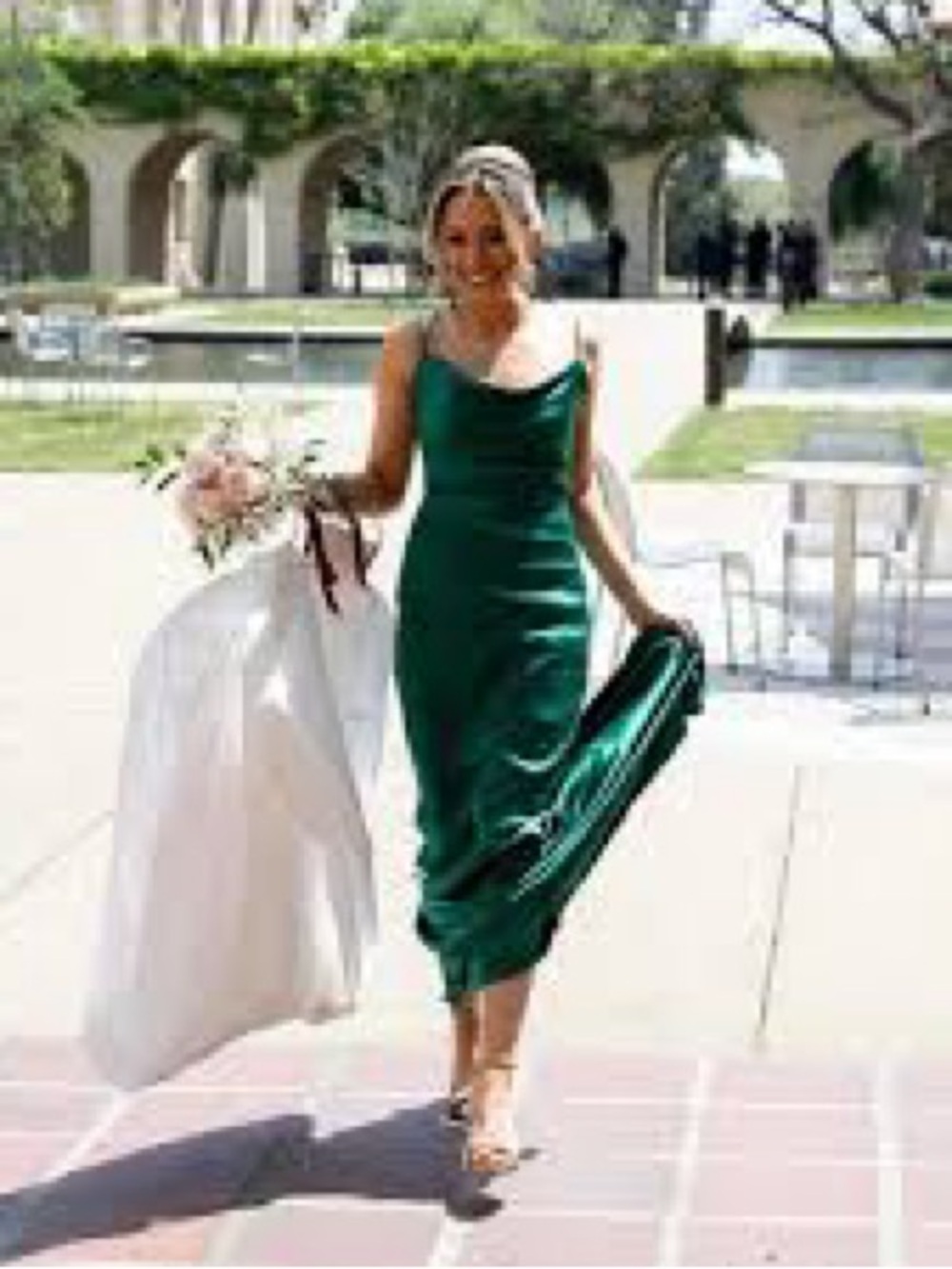 Cowl Neck Satin Midi Dress in Emerald - Women